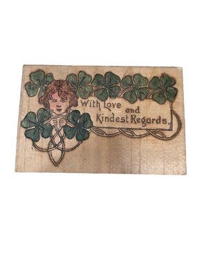 Antique 1907 Cedar Rapids Iowa Leather Postcard St Patricks Day Embossed Clover